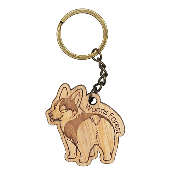 原木鑰匙圈-Q柯基 1