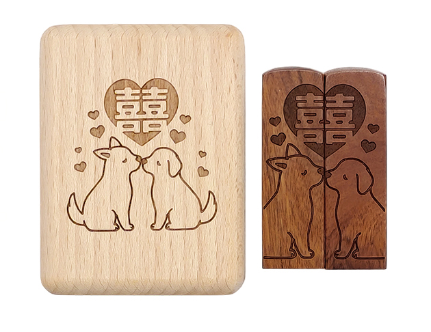 紫檀情侶/結婚對章禮盒 貓咪狗狗款 2