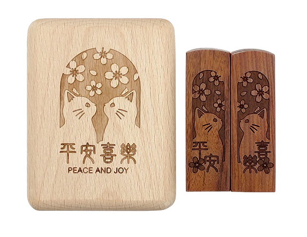 紫檀個人/情侶/結婚禮盒 櫻花貓-平安喜樂 1
