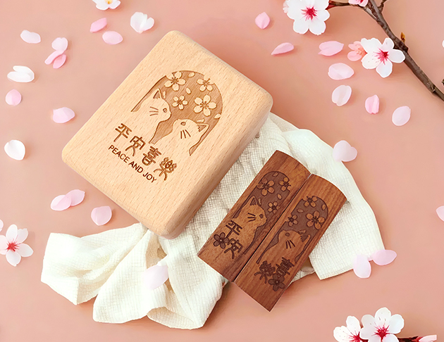 紫檀個人/情侶/結婚禮盒 櫻花貓-平安喜樂 2