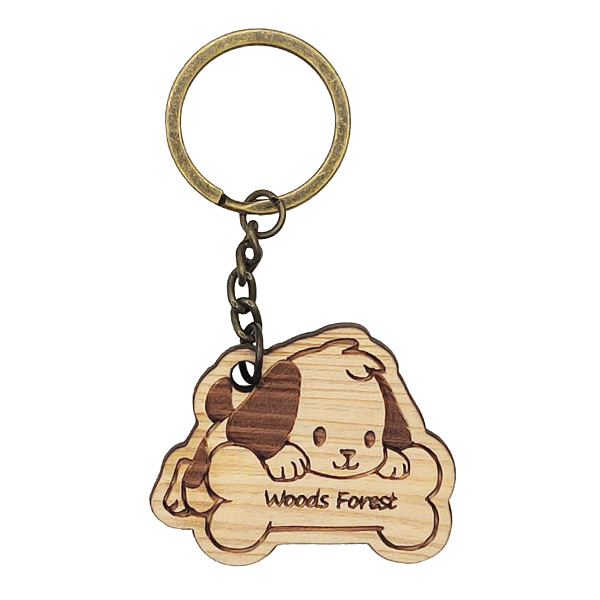 原木鑰匙圈-骨頭狗